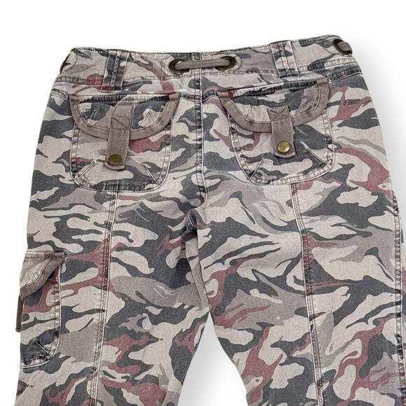 Lei Vintage Y2K Womens Juniors Low Rise Camo Cargo Flare Pants Size 3 Drawstring - Picture 7 of 13